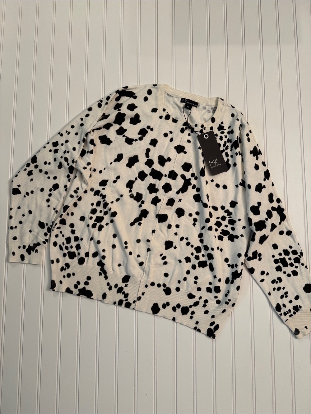 NWT Metric Knits Ivory Black Animal Print Crewneck Sweater XL